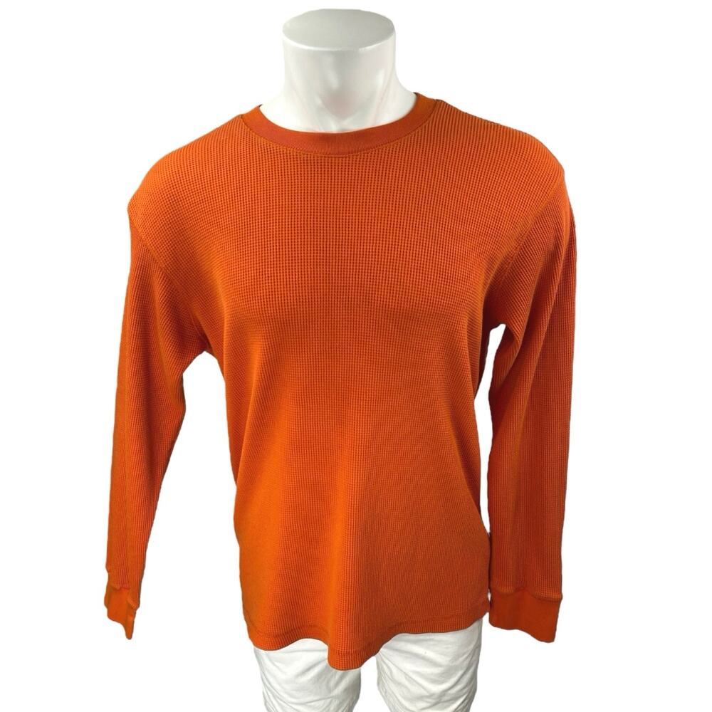 Steve & Barry's Men's Orange Waffle Knit Long Sleeve Sweatshirt Sweater Top Sz L